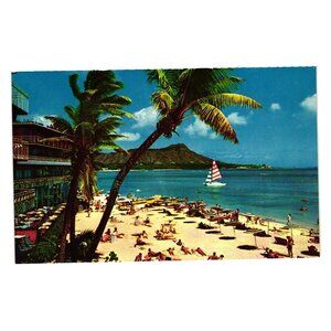 Vintage Hawaii Postcard: Waikiki Beach With Diamond Head View